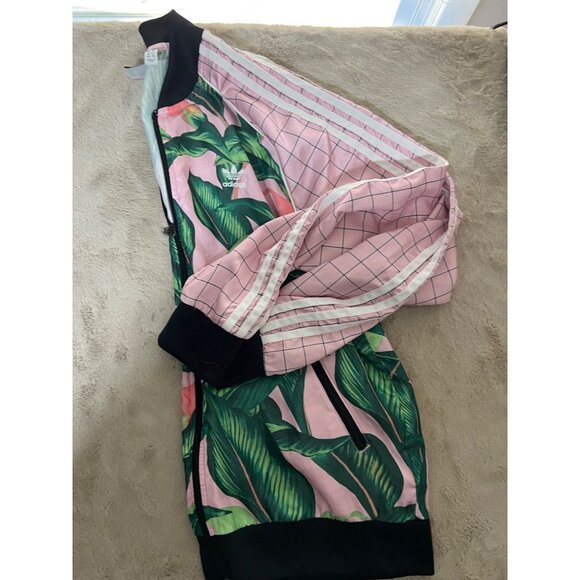 Adidas Womens Tropical Leaf Farm Rio Print Pink & Green Track Jacket Size L - Picture 10 of 10